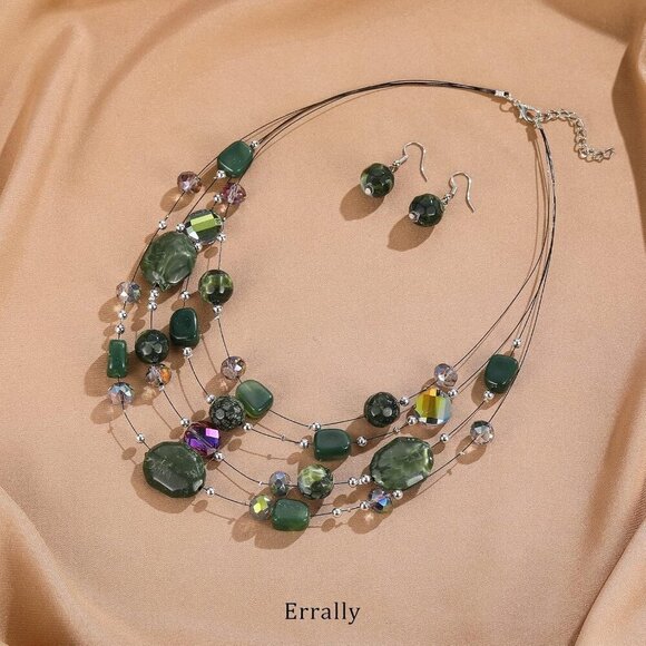 Layered Chunky Beaded Necklace for Women Colorful Multi-Layer Statement Necklace - Picture 2 of 6